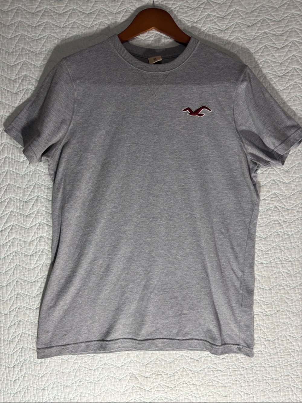 Hollister Light Gray Crewneck Tee with Burgundy Logo